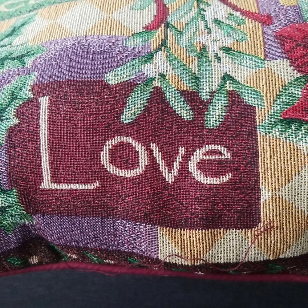 Vintage Peace Joy Love Tapestry Accent Pillow